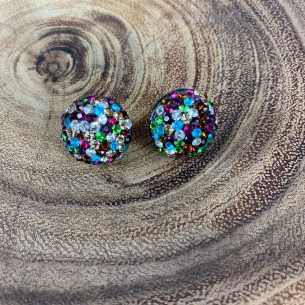 Rainbow Rhinestone Pave Half Ball Stud Earrings